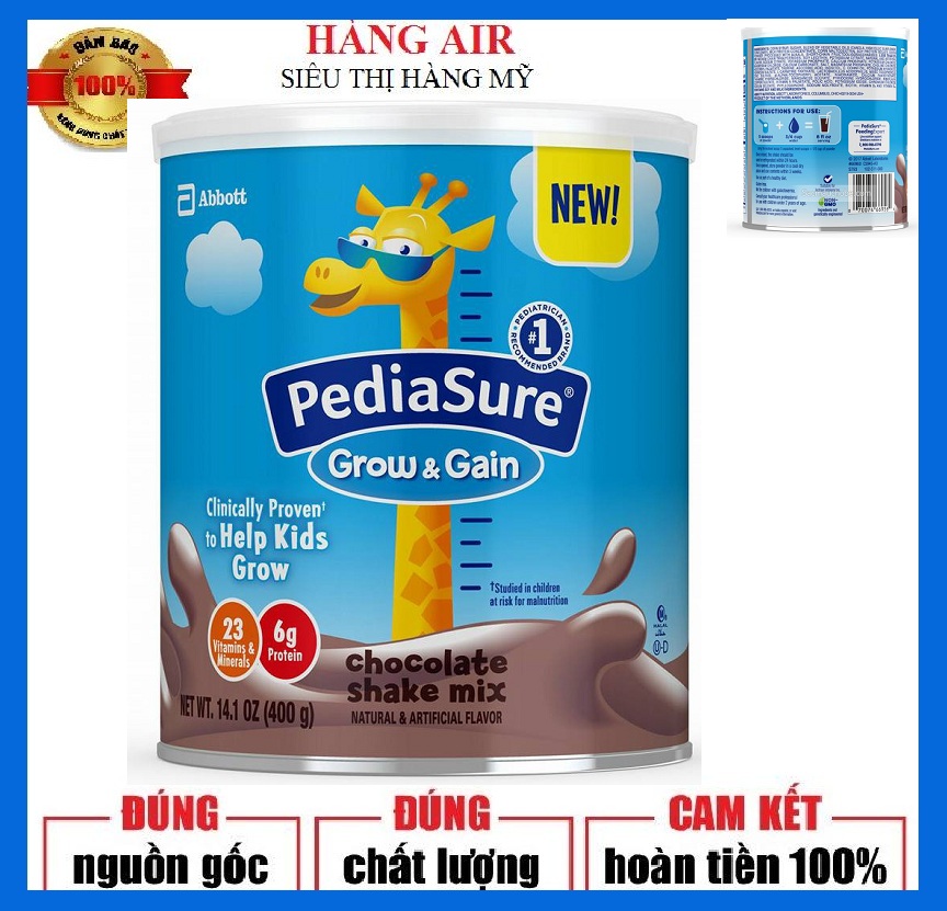 [Hàng air, có bill] Sữa Bột Pediasure Grow Gain 400g hương chocolate của Mỹ