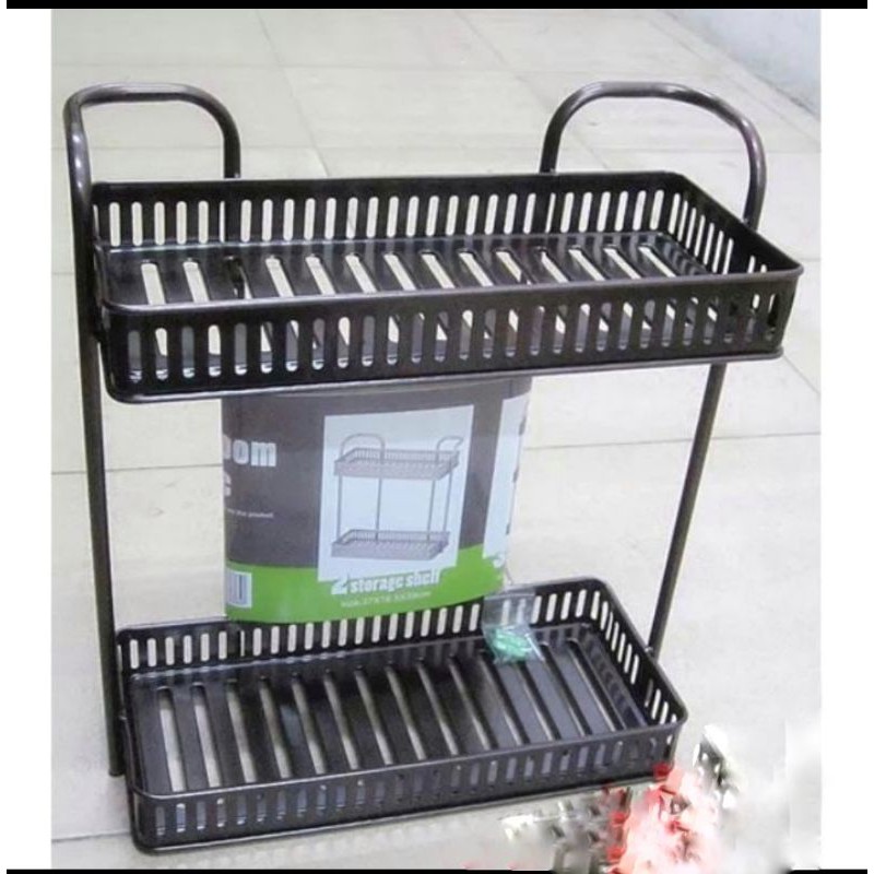 Kệ nhà tắm, nhà bếp inox đen vuông 2 tầng TA