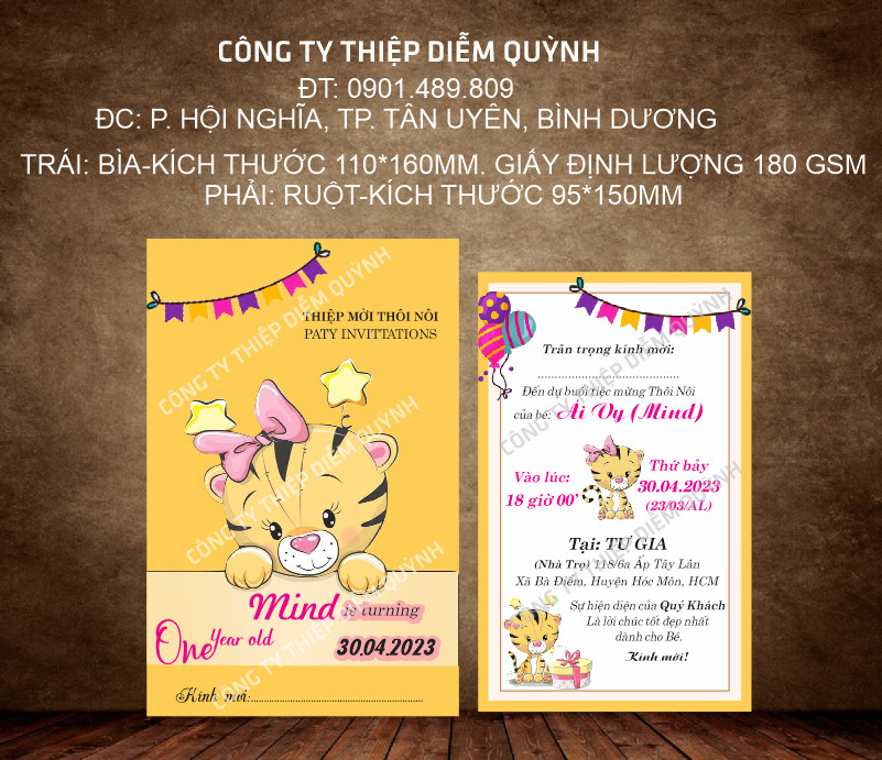 50 thiệp sinh nhật cho bé, in hoàn thiện nội dung. giấy dày