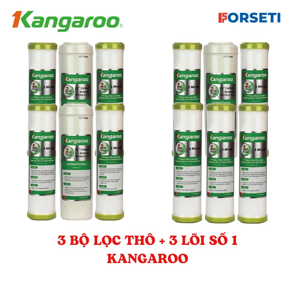 Combo 3 bộ lọc thô 123 + 3 lõi số 1 cho máy Kangaroo