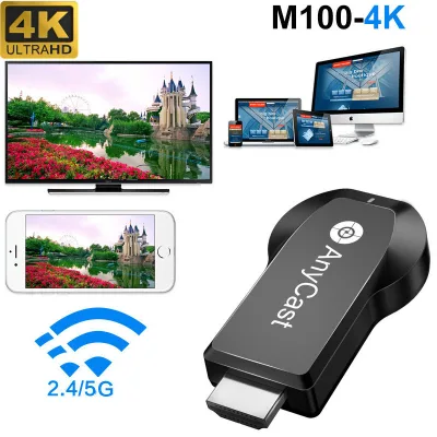 Thiết bị kết nối không dây HDMI Độ phân giải 4K ANYCAST M100 băng tần kép Wifi 2.4G/5G - 4K 5G Mirascreen TV stick Dongle new Anycast M100 5G/2.4G HDMI Miracast DLNA Airplay WiFi Display Receiver newest model