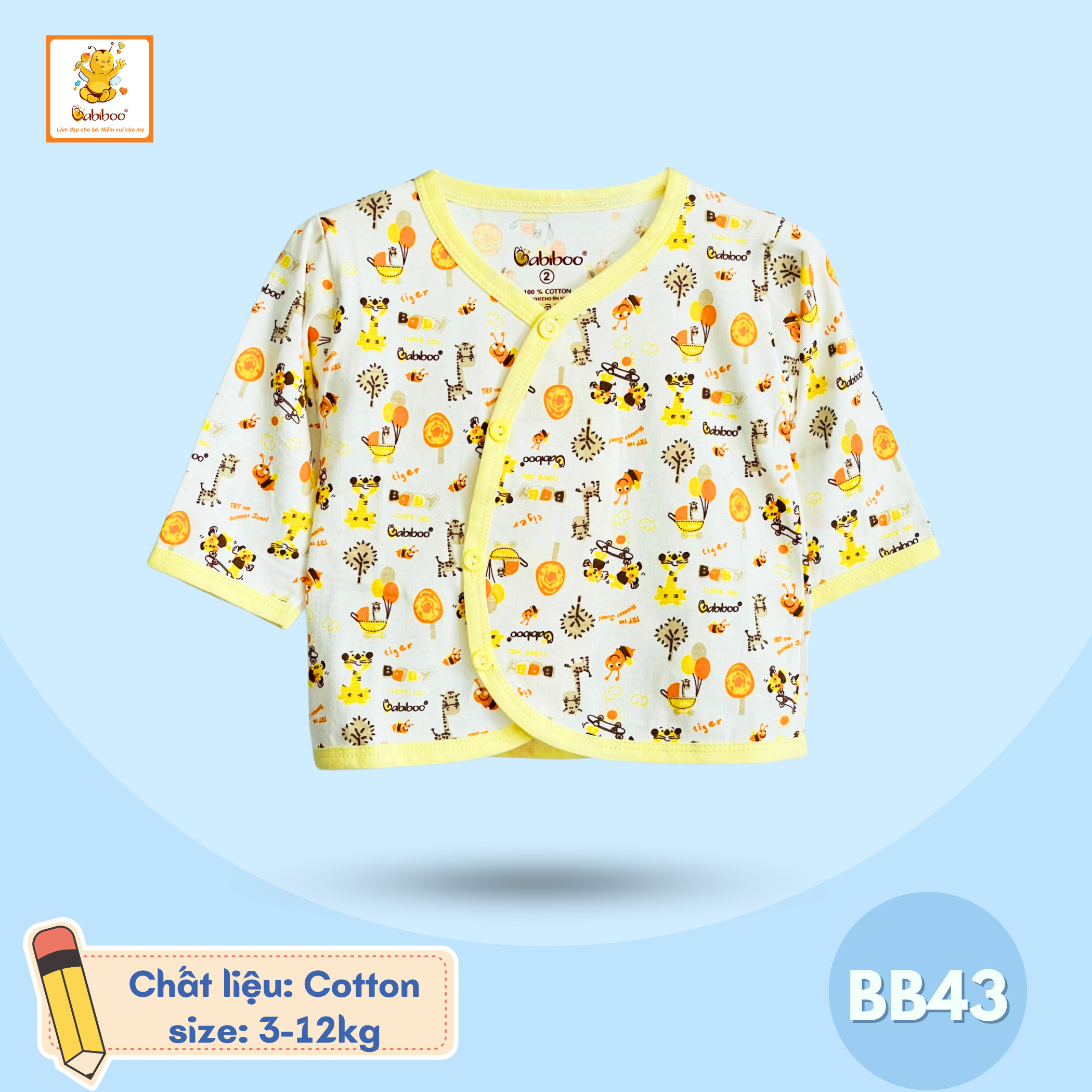 SƠ SINH -ÁO CỔ TIM TAY DÀI IN HÌNH BABIBOO BB43