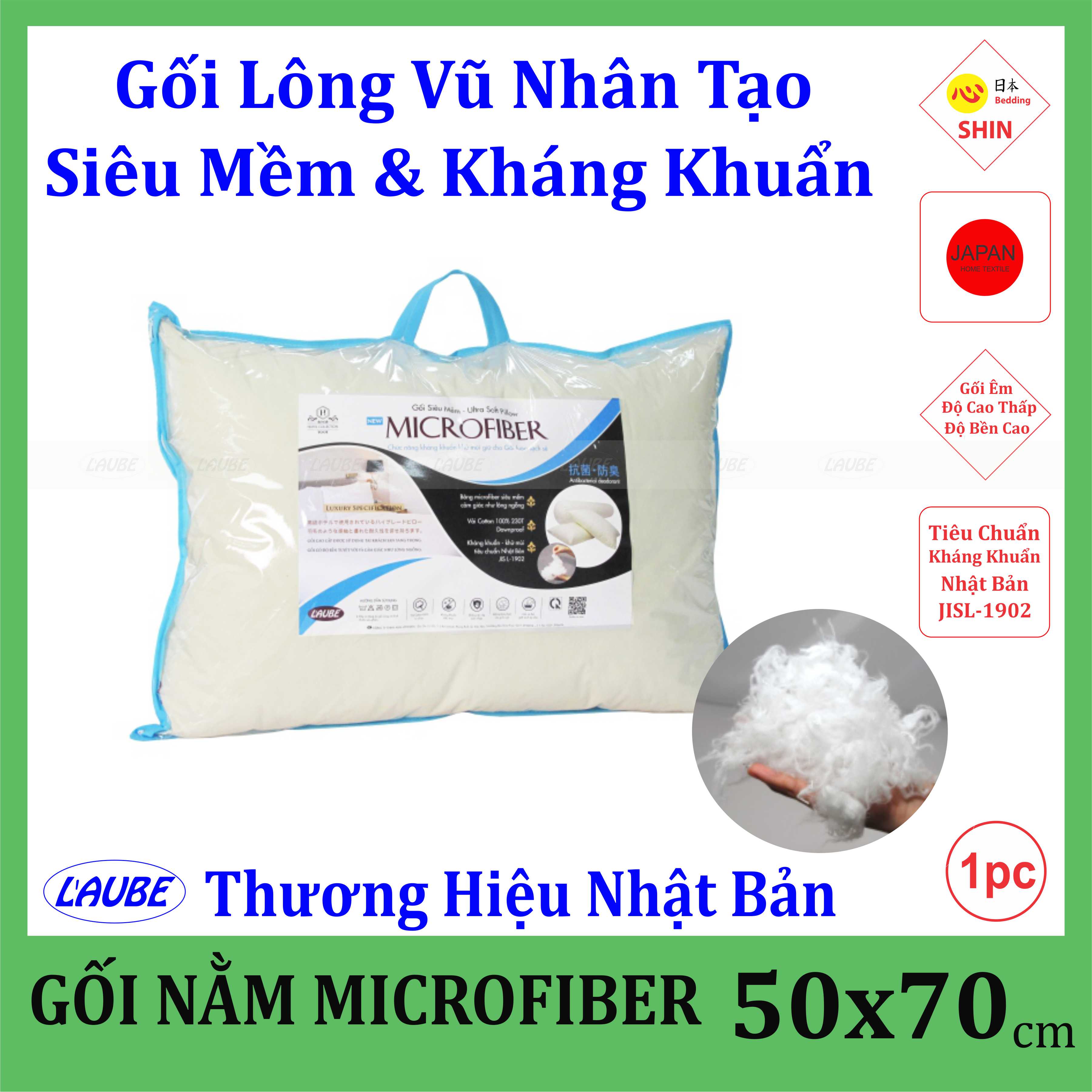 [HCM]Gối nằm Microfiber siêu mềm kháng khuẩn 50x70cm