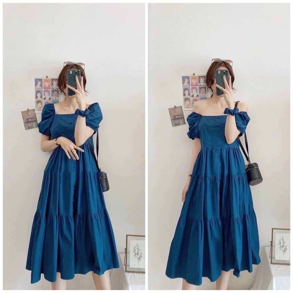 Đầm bầu thiết kế-Váy bầu đẹp mầu xanh sang chảnh cho mẹ bầu