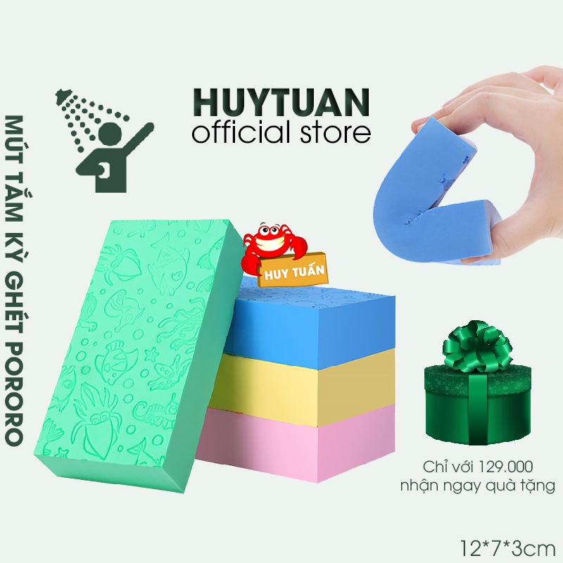 Mút tắm kì ghét Hàn Quốc Pororo mềm mại làm sạch cơ thể , Bông mút tắm bọt biển nhiều màu dễ thương tẩy da chết, Đồ dùng tắm rửa bảo vệ da, Huy Tuấn
