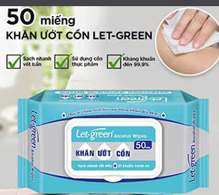 Thùng 36 Gói Khăn Ướt Cồn Let-green ( Loại 50 miếng/Gói)