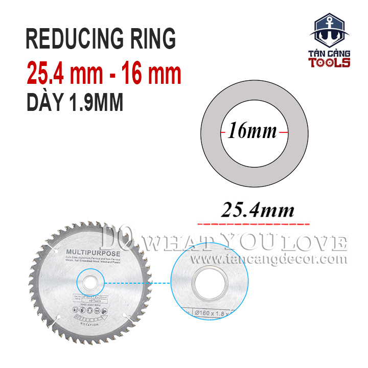 Vòng Đệm / Sơ Mi Chuyển Cốt 25.4 mm Xuống 16 mm Dành Cho Lưỡi Cưa