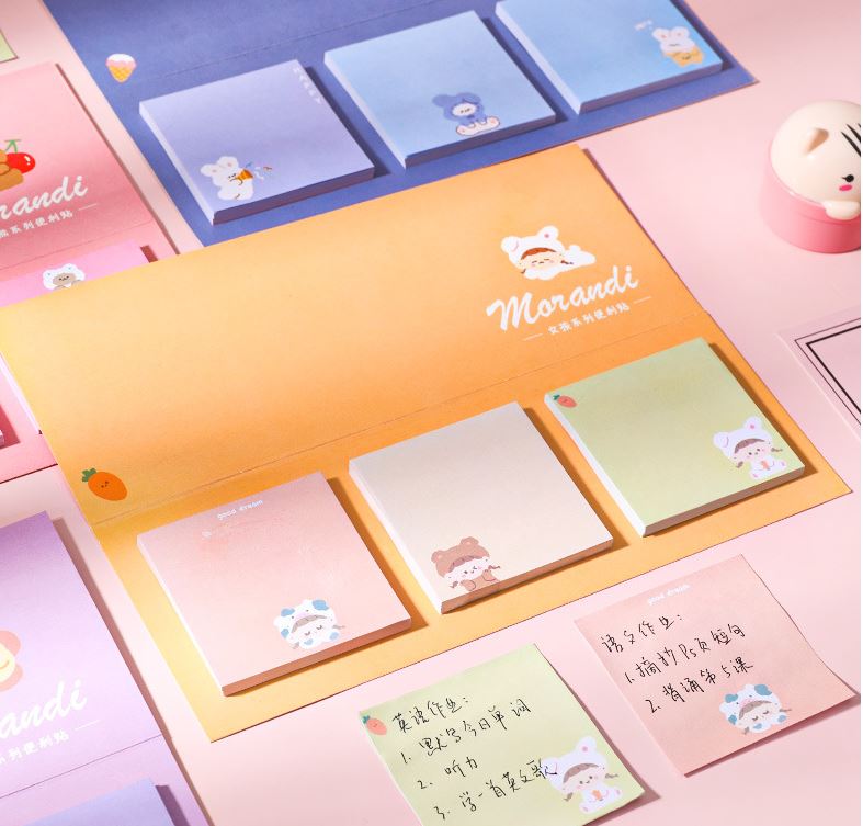 Set 3 tập giấy note Morandi gấu cute H180