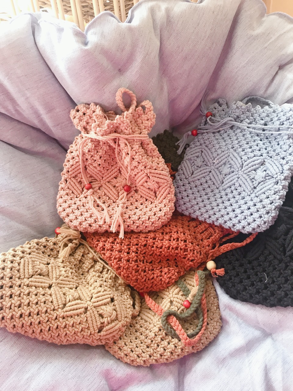 (HÀNG BÁN CHẠY) Túi Macrame Siêu Xinh Xắn Đeo Chéo Vai Kích Thước 25cm x 23cm, Bền Màu Hợp Thời Trang HANDMADE