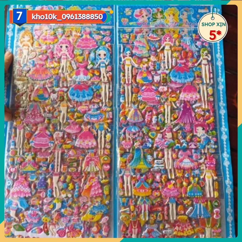 Vỉ hình dán gồm 18 bộ Sticker dán nổi 3D nhiều hình