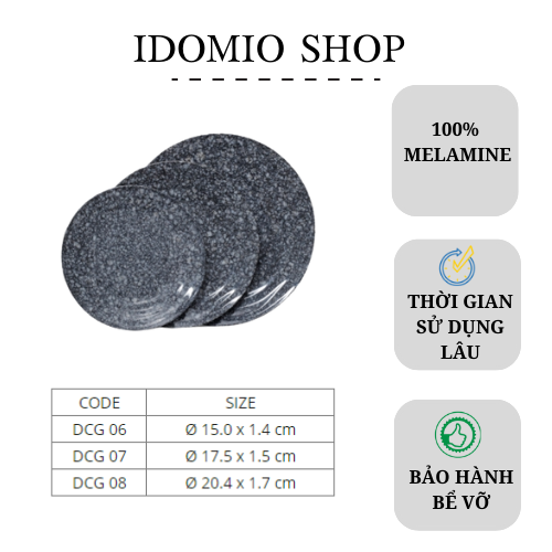 Dĩa Nhựa Melamine Gân Cạn Vân Đá Đen