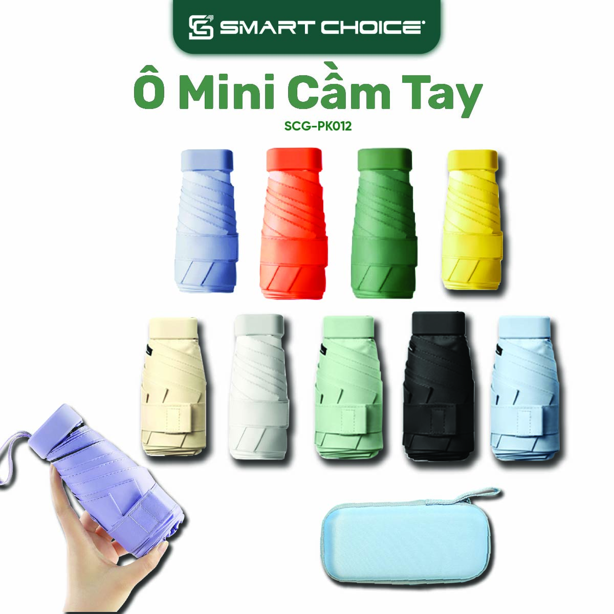 Dù che mưa SMARTCHOICE – Ô dù gấp gọn cao cấp 3 lớp chống tia UV có hộp đựng thời trang