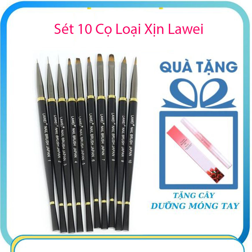Bộ cọ bút nhật bản lawei nail brush 10 cây cọ vẽ nail, bộ cọ 10 cây lawei nhật bản chuyên dụng cho dân làm móng