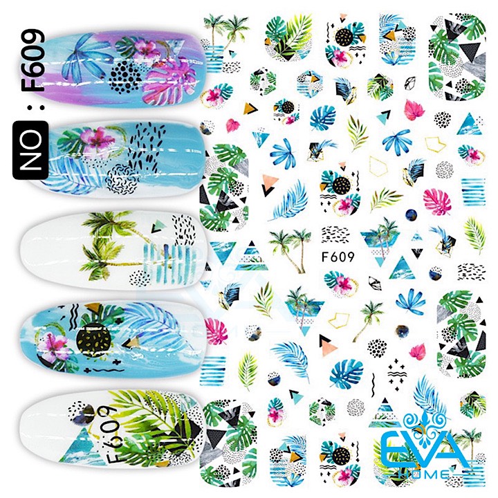 [HCM]Decal Dán Móng Tay 3D Nail Sticker Hoạ Tiết Lá Cọ Mùa Hè Palm Leaves F609