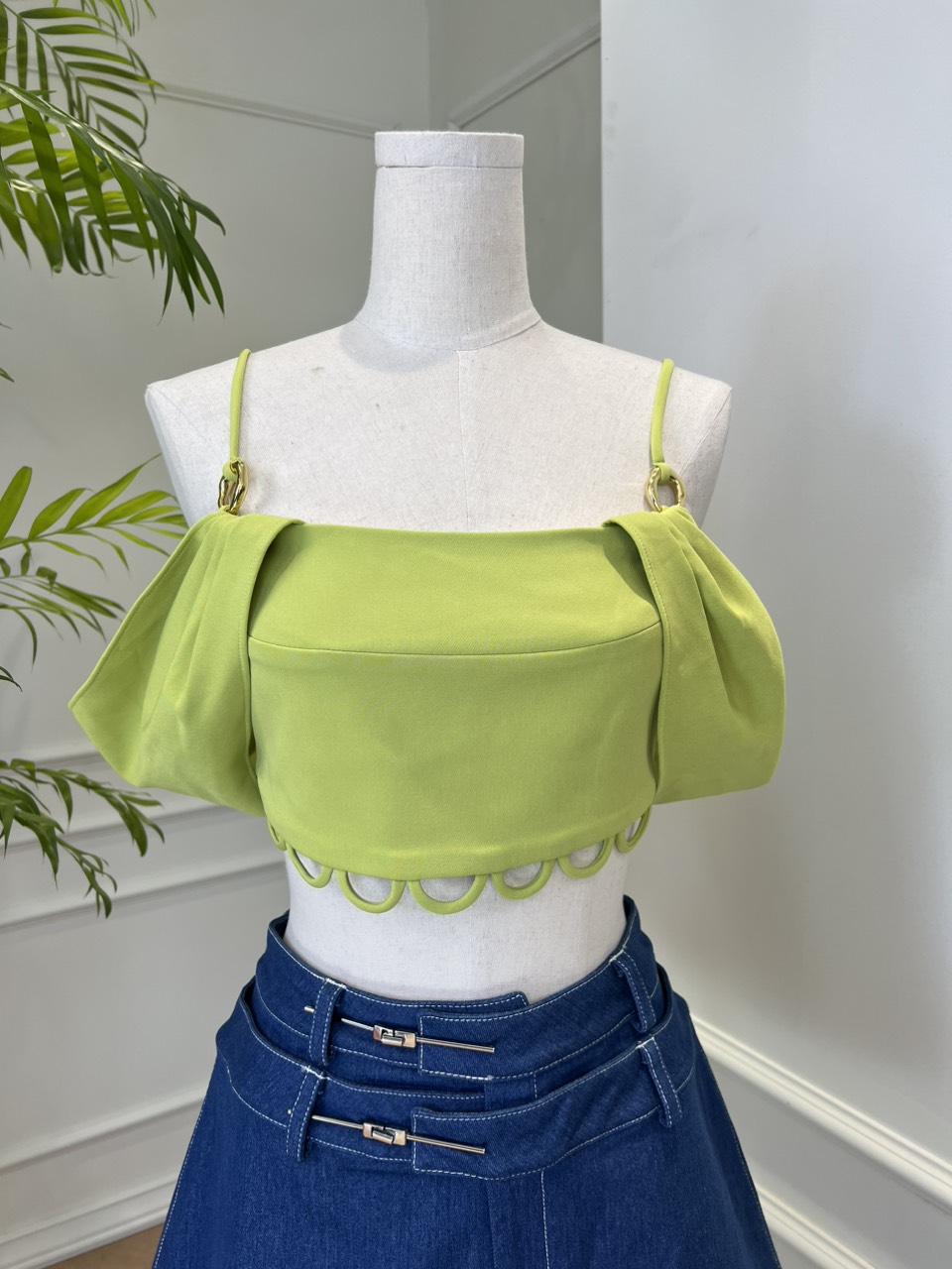 COCO SIN - Croptop Xanh Phối Khoen