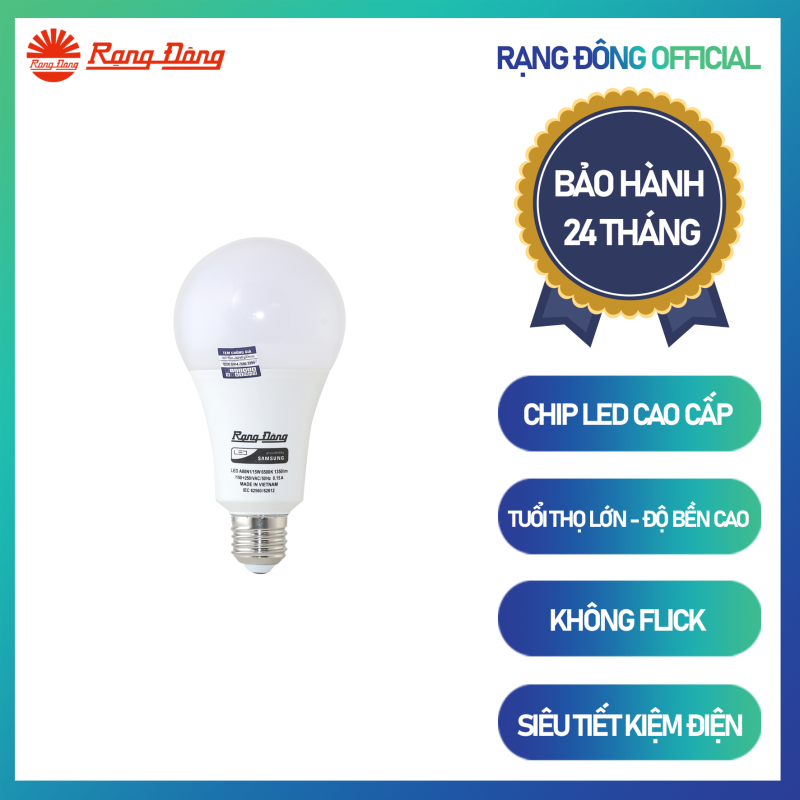 Bóng đèn LED BULB A80N1/15W Tròn Chính hãng Rạng Đông Siêu tiết kiệm điện Tuổi thọ cao Sử dung chip LED đáng tin cậy