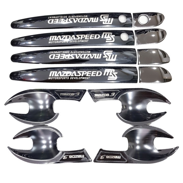 Bộ Ốp tay nắm cửa, Hõm cửa xe Mazda 3 vân Titan hõm tròn