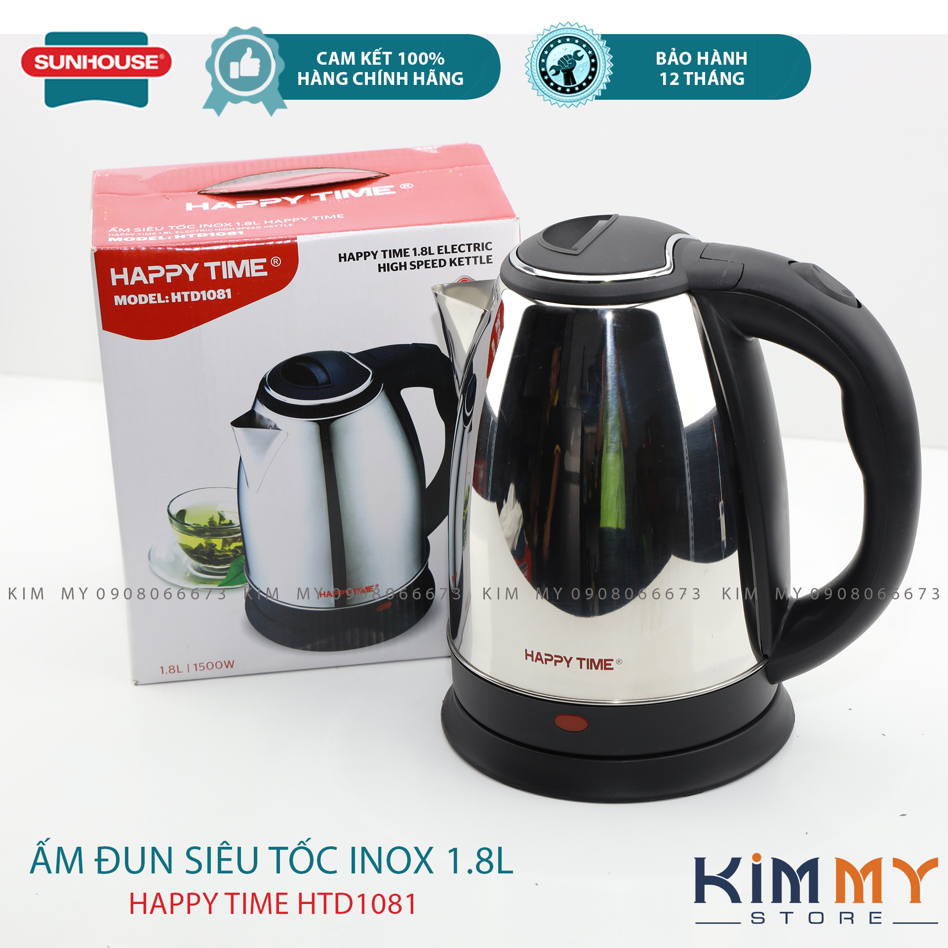 ẤM ĐUN NƯỚC INOX SIÊU TỐC 1.8L HAPY TIME HTD1081 / HTD1088- 1500W