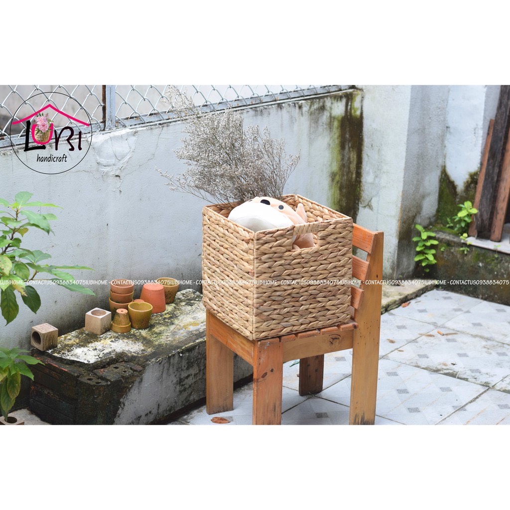 Square Folding water hyacinth basket 27x27x27