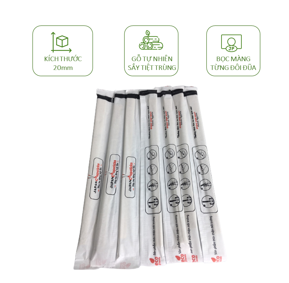 100 đôi đũa gỗ bọc màng giấy kín dùng 1 lần