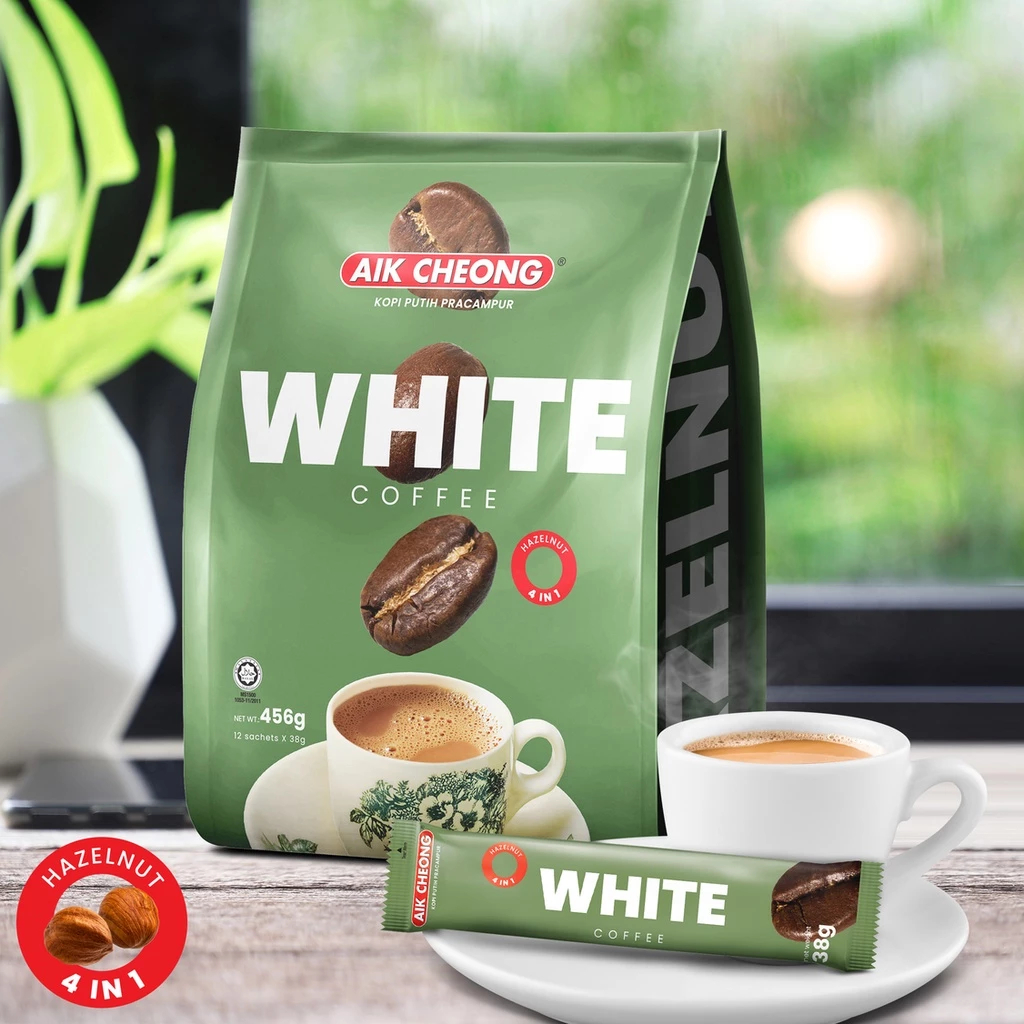 Cà Phê Trắng Hạt Phỉ 4 Trong 1 Aik Cheong Malaysia - White Coffee Hazelnut (15 Gói x 40g)