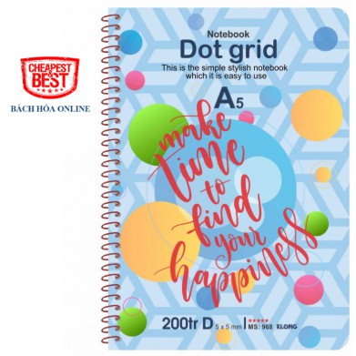 Sổ lò xo đơn KLONG A5 200 trang Dot Grid ruột chấm 70/76 MS: 968