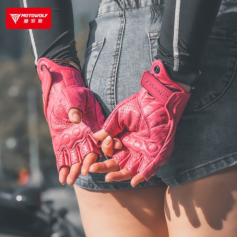 Găng tay da cụt ngón MOTOWOLF cho nữ
