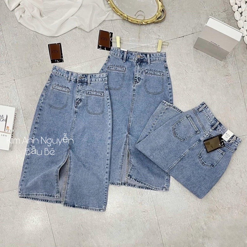 CHÂN VÁY BÒ DENIM TÚI CƠI XẺ TRƯỚC #913
