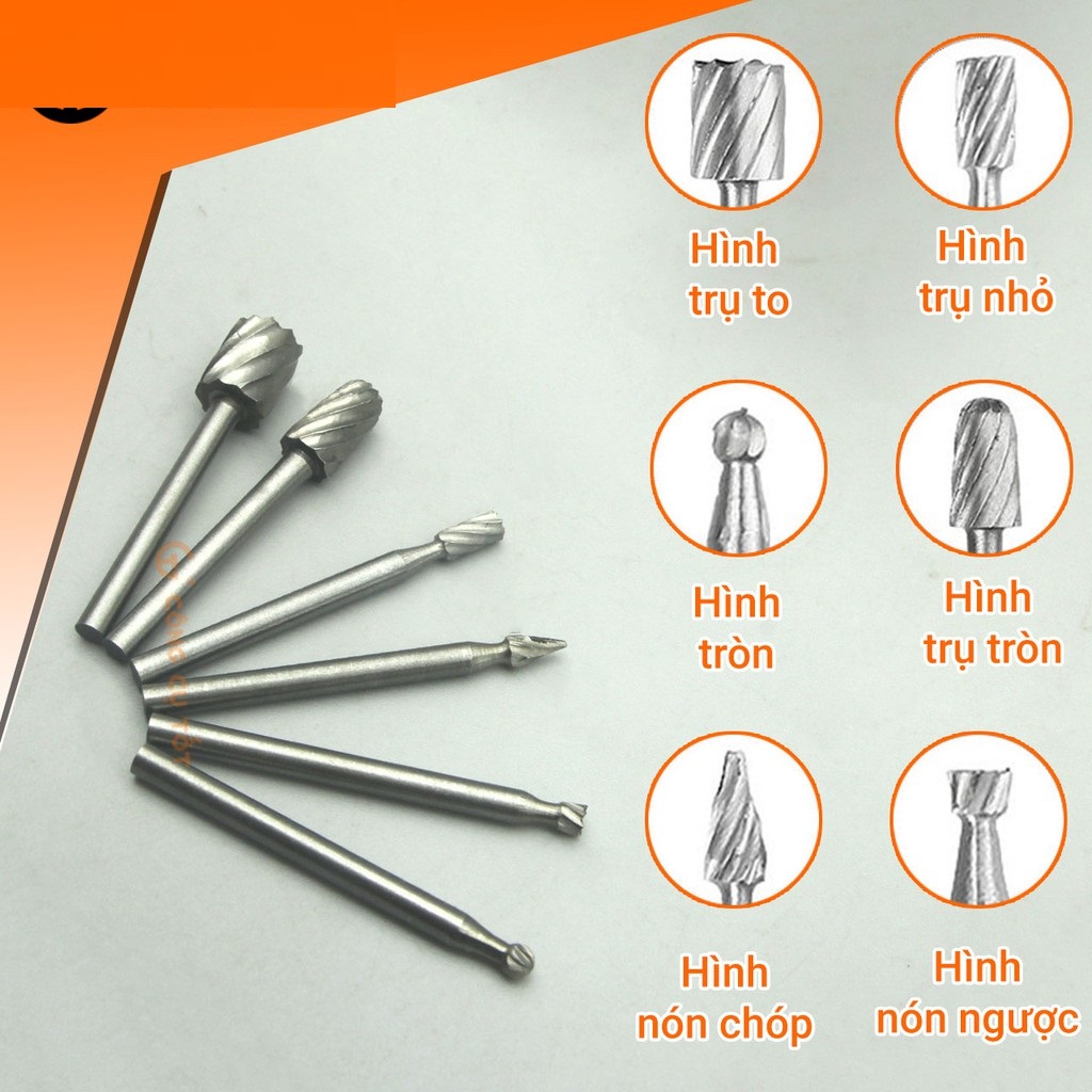 Bộ 6 mũi khắc, mài, làm lũa HSS cao cấp