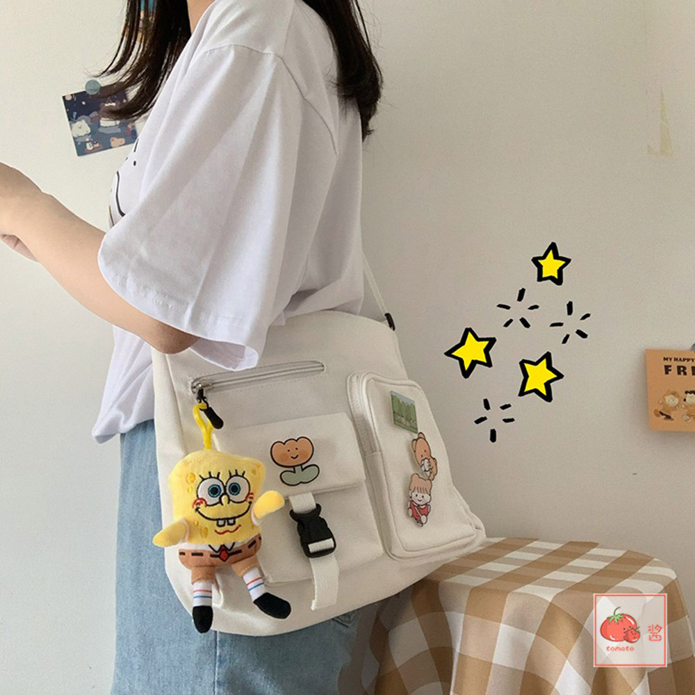 [Tặng Sticker]Túi Đeo Chéo Nam Nữ Vải Canvas Phong Cách Hàn Quốc Đi Học Đi chơi