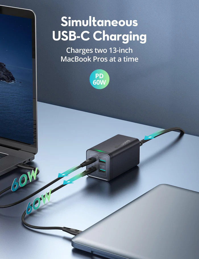 Củ Sạc RAVPOWER 120W GaN Tech RP-PC146 | 4-Port 2C2A | Quick Charge 3.0