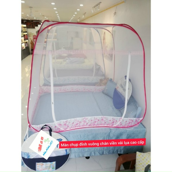 Màn chụp tự bung đỉnh vuông có chân viền vải lụa cao cấp