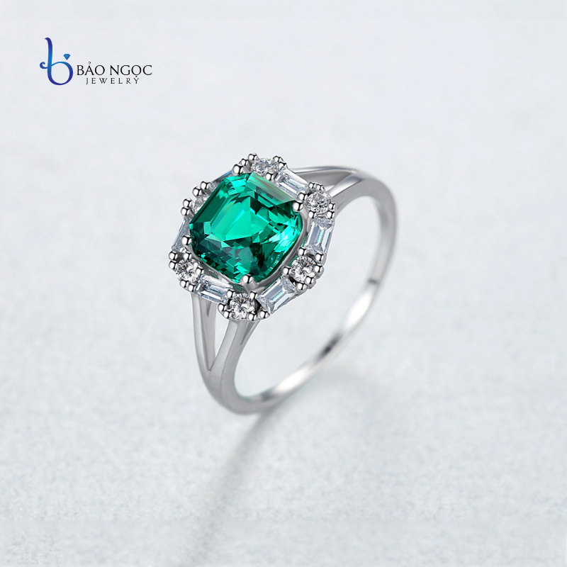 Nhẫn bạc đính đá ngọc lục bảo cao cấp, nhẫn bạc nữ phủ bạch kim cao cấp - n2783 - bảo ngọc jewelry