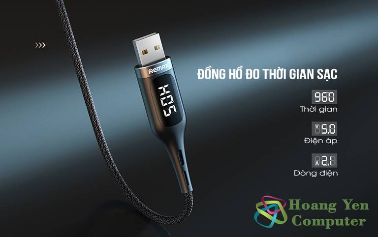 Cáp Sạc TYPE C Thông Minh Remax RC-096a Cho Android ( Hiển thị dòng sạc, Cài Giừ Tự Ngắt) - BH 6 Tháng 1 đổi 1