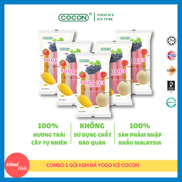 Combo 5 Gói Kem Đá Trái Cây Cocon (450ml x 5gói)