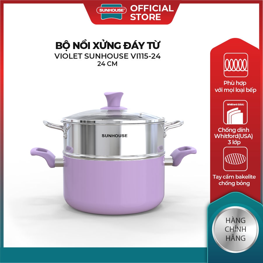 Bộ nồi xửng đáy từ Violet SUNHOUSE VI115-24…