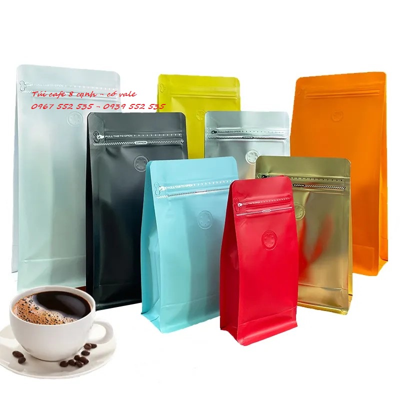 [1kg/size ĐÃ ĐÓNG VAL ]Túi ZIPPER 8 CẠNH đựng trà, cafe,  (NHIỀU MÀU - FULL SIZE)