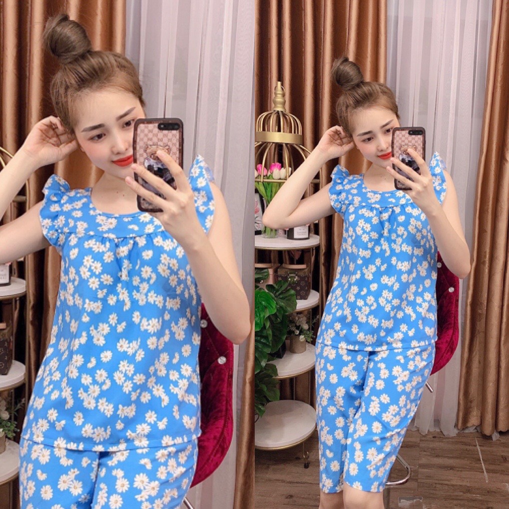 Đồ bộ lụa lửng mặc nhà họa tiết hoa nhí có size 40-75kg - lua21