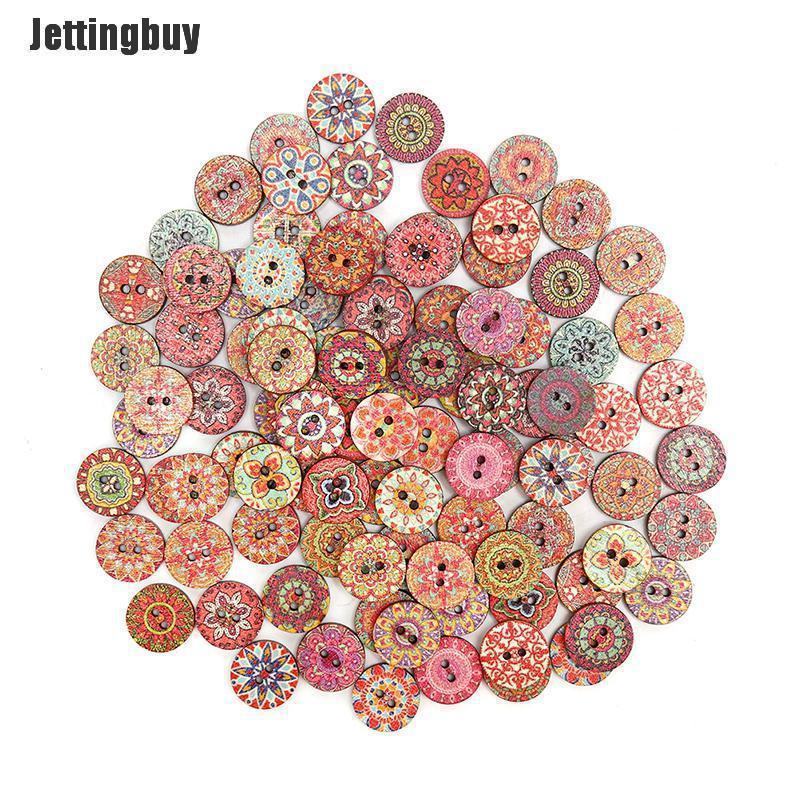 Jettingbuy 100pcs Retro Wood Buttons Handwork Sewing Scrapbook Clothing Crafts Accessories