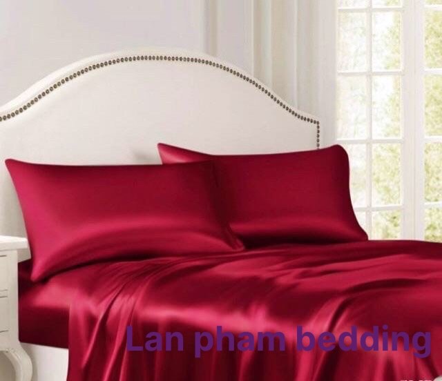 Ga - drap giường lẻ phi lụa màu đỏ đô lan pham bedding mềm mại, êm ái