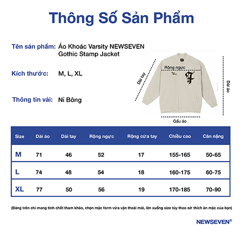 Áo Khoác Varsity NEWSEVEN Gothic Stamp Jacket