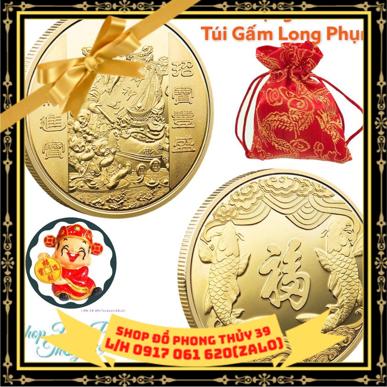 Đồng Xu Hình Thần Thài Khai Lộc - Cá Chép Phong Thuỷ May Mắn