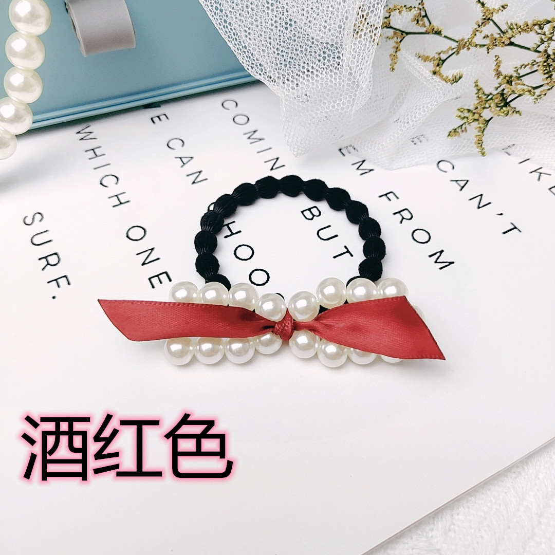 Dây cột tóc đính hạt châu thắt nơ nhiều màu xinh xắn, dây chun buộc tóc co giản cho nữ
