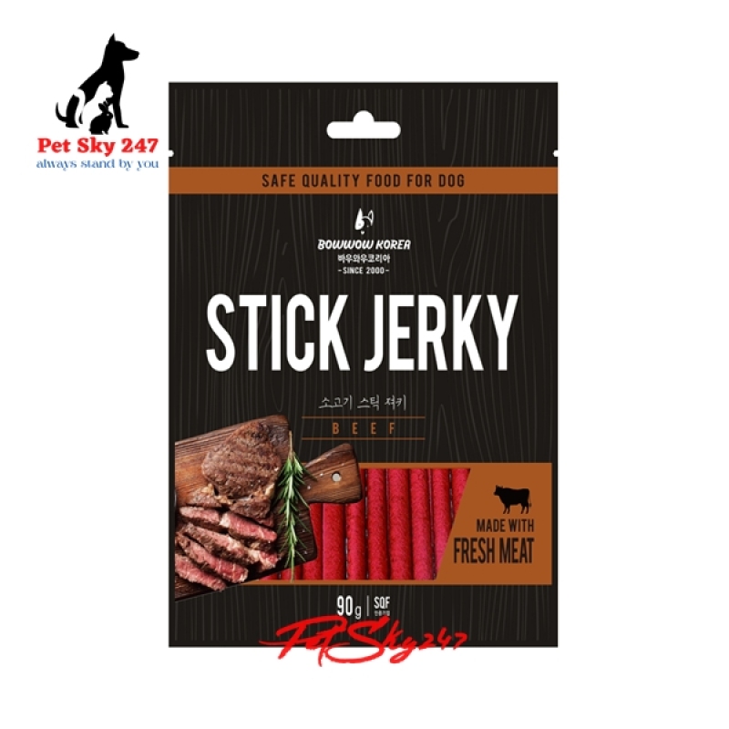 Thức Ăn Vặt Snack Bò Que Cho Chó Bow Wow Beef Jerky 90g