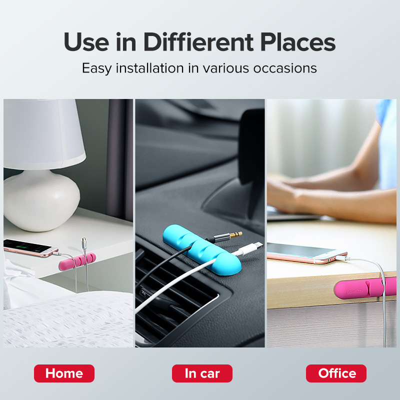 UGREEN 7 Clips Cable Organizer Silicone USB Cable Winder Flexible Cable Management Clips Cable Holder for Mouse Headphone Earphone