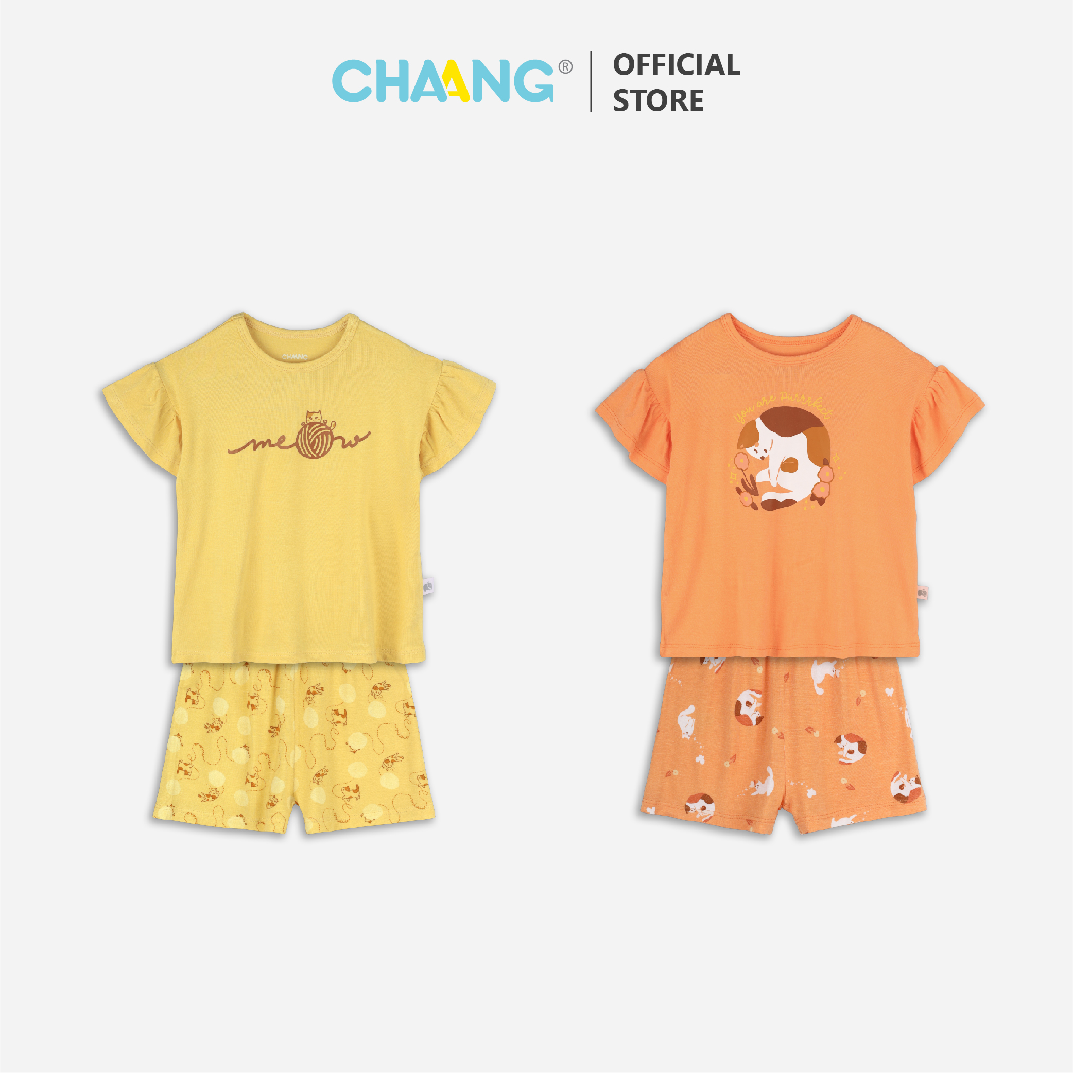 Bộ cộc cúc vai ngắn bé gái Mèo Chaang