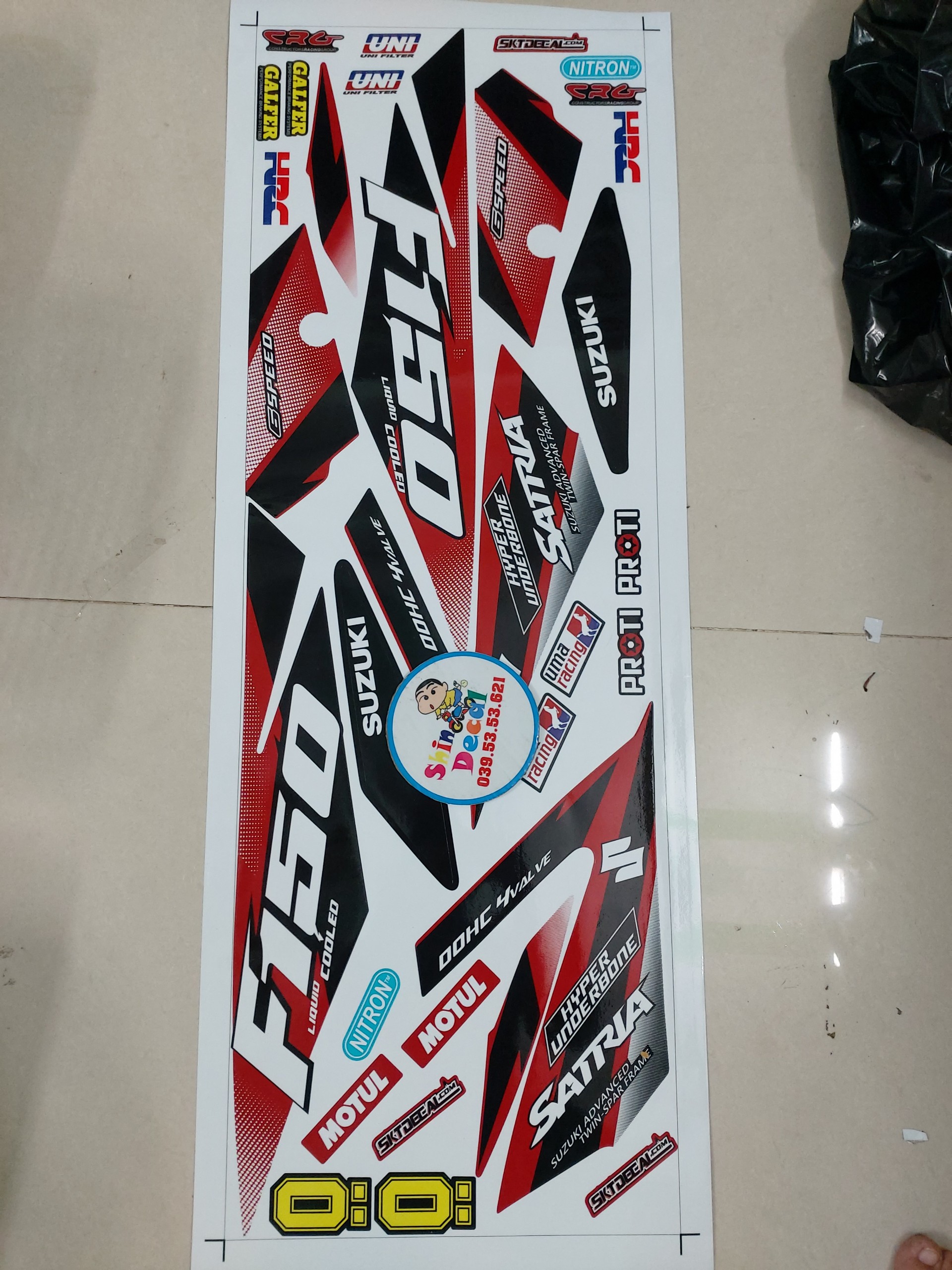 Tem xe satria suzuki f150 chấm tròn