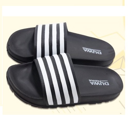 Dép nhựa nam nữ quai ngang sọc trắng S013 (đen)