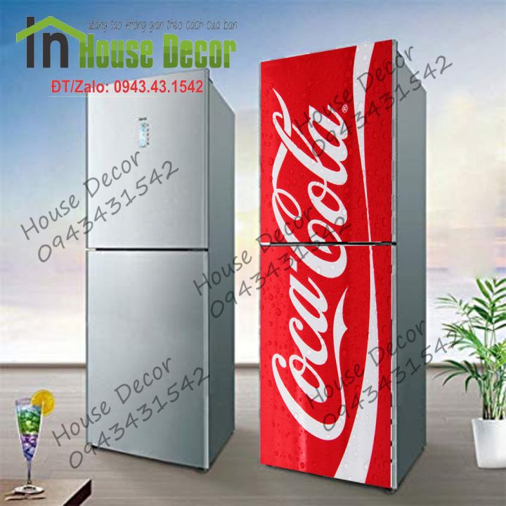 Miếng DECAl bóc Dán Tủ Lạnh - Phù Hợp Mọi Loại Tủ (Mẫu Coca-Cola)
