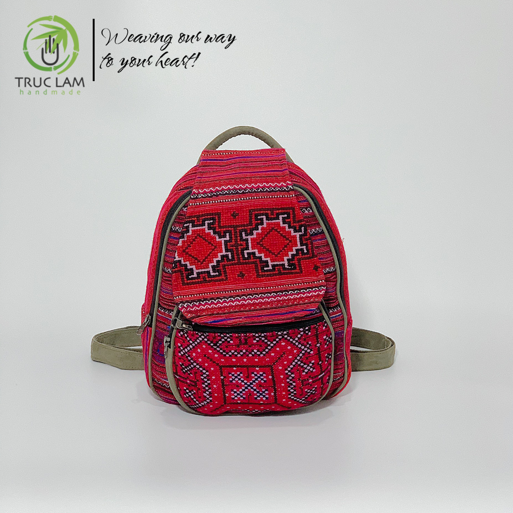 Balo thời trang vải thổ cẩm thêu tay thủ công họa tiết dân tộc - trúc lâm handmade